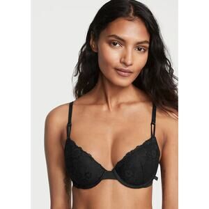 Victorias Secret Sexy Tee Posey Lace Lightly Lined Demi Bra Womens 34D New Black